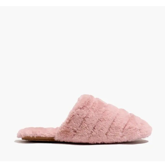 Madewell Slippers Womens 6M Pink Quilted Scuff Slippers in Recycled Faux Fur - Picture 2 of 2